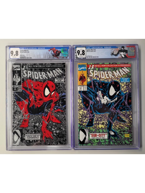 Spider-Man #1 and Spider-Man #13 - CGC 9.8 Custom Labels - New Slabs